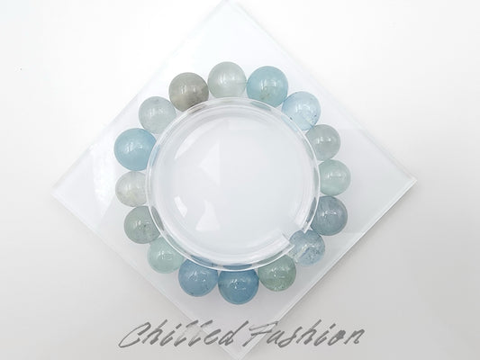 [Bracelet] Natural Aquamarine Bracelet - 12.9mm to 15.3mm Beads