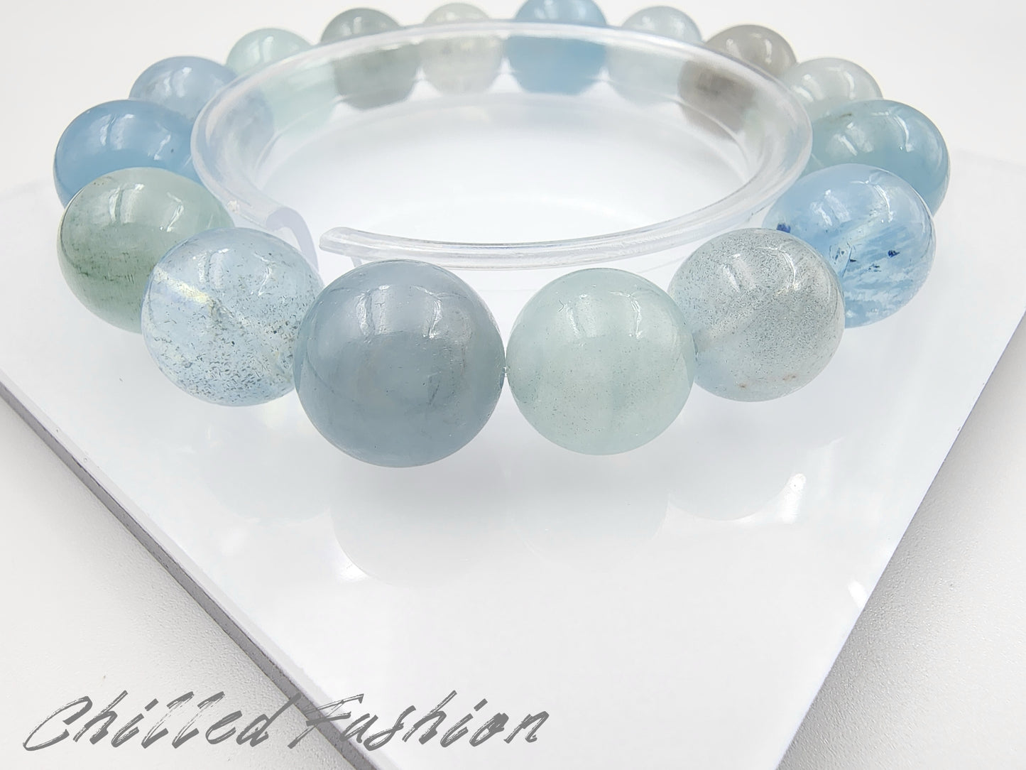 [Bracelet] Natural Aquamarine Bracelet - 12.9mm to 15.3mm Beads