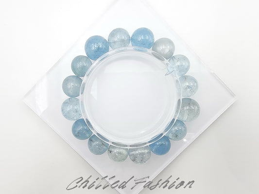 [Bracelet] Genuine Aquamarine Bracelet - 12.9mm to 14.7mm Beads