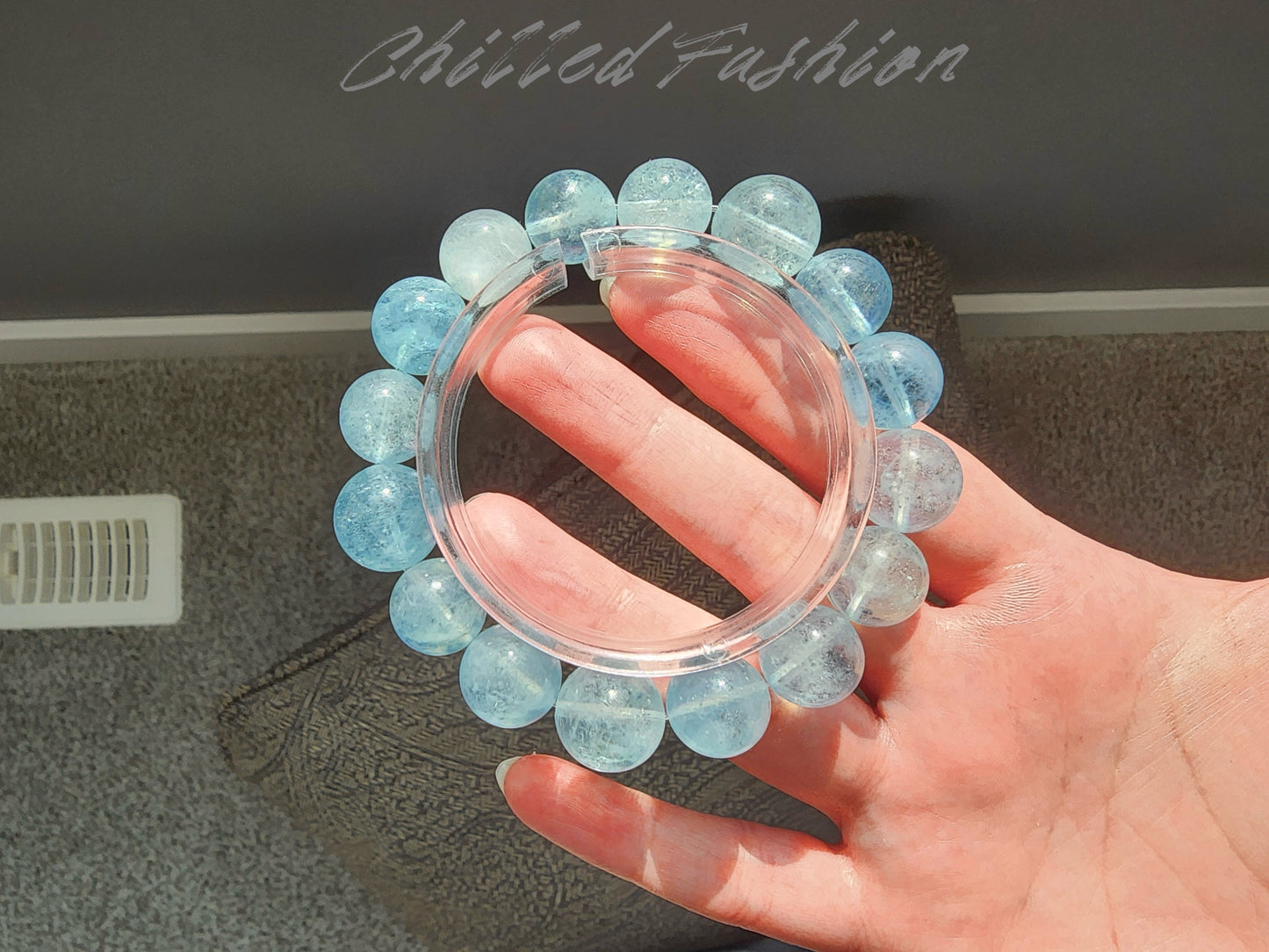 [Bracelet] Genuine Aquamarine Bracelet - 12.9mm to 14.7mm Beads