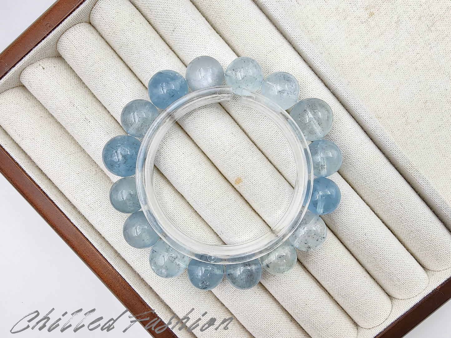 [Bracelet] Genuine Aquamarine Bracelet - 12.9mm to 14.7mm Beads