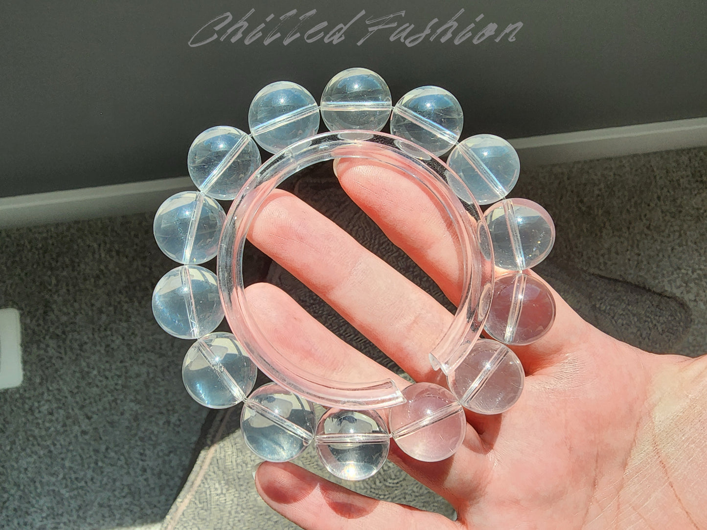 [Bracelet] 15mm Blue Flash Clear Quartz Bracelet