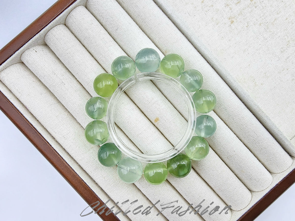 Natural Prehnite Bracelet - 12.9mm to 14.6mm Beads