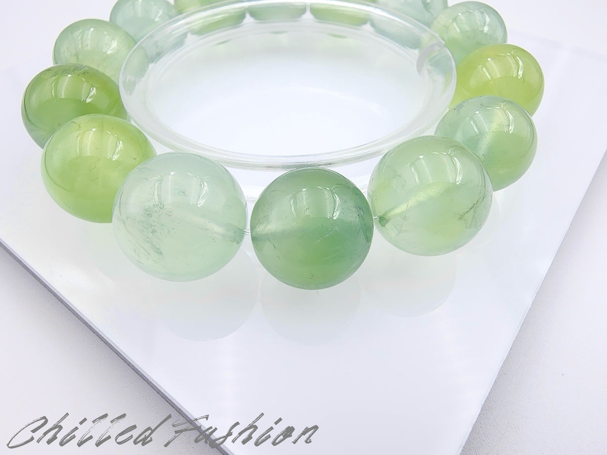 Natural Prehnite Bracelet - 12.9mm to 14.6mm Beads