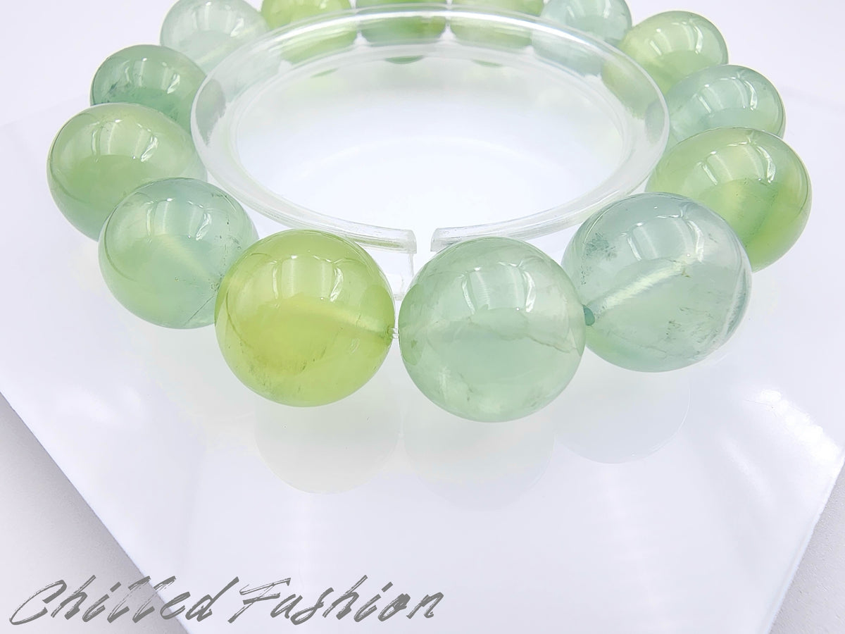 Natural Prehnite Bracelet - 12.9mm to 14.6mm Beads