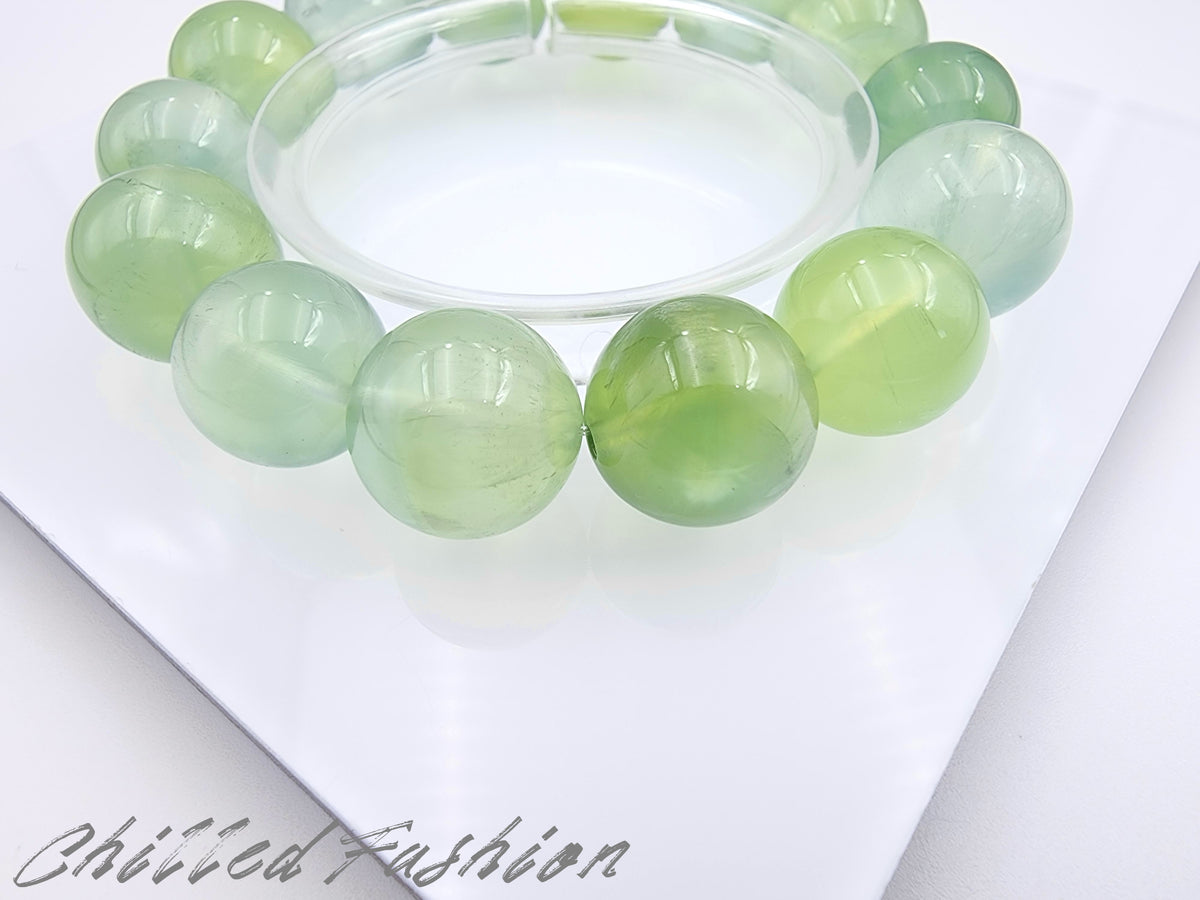 Natural Prehnite Bracelet - 12.9mm to 14.6mm Beads