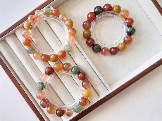 [Bracelet] Colorful Rabbit Hair Quartz Bracelet - A Radiant Trio of Happiness, Prosperity, and Longevity 福禄寿兔毛