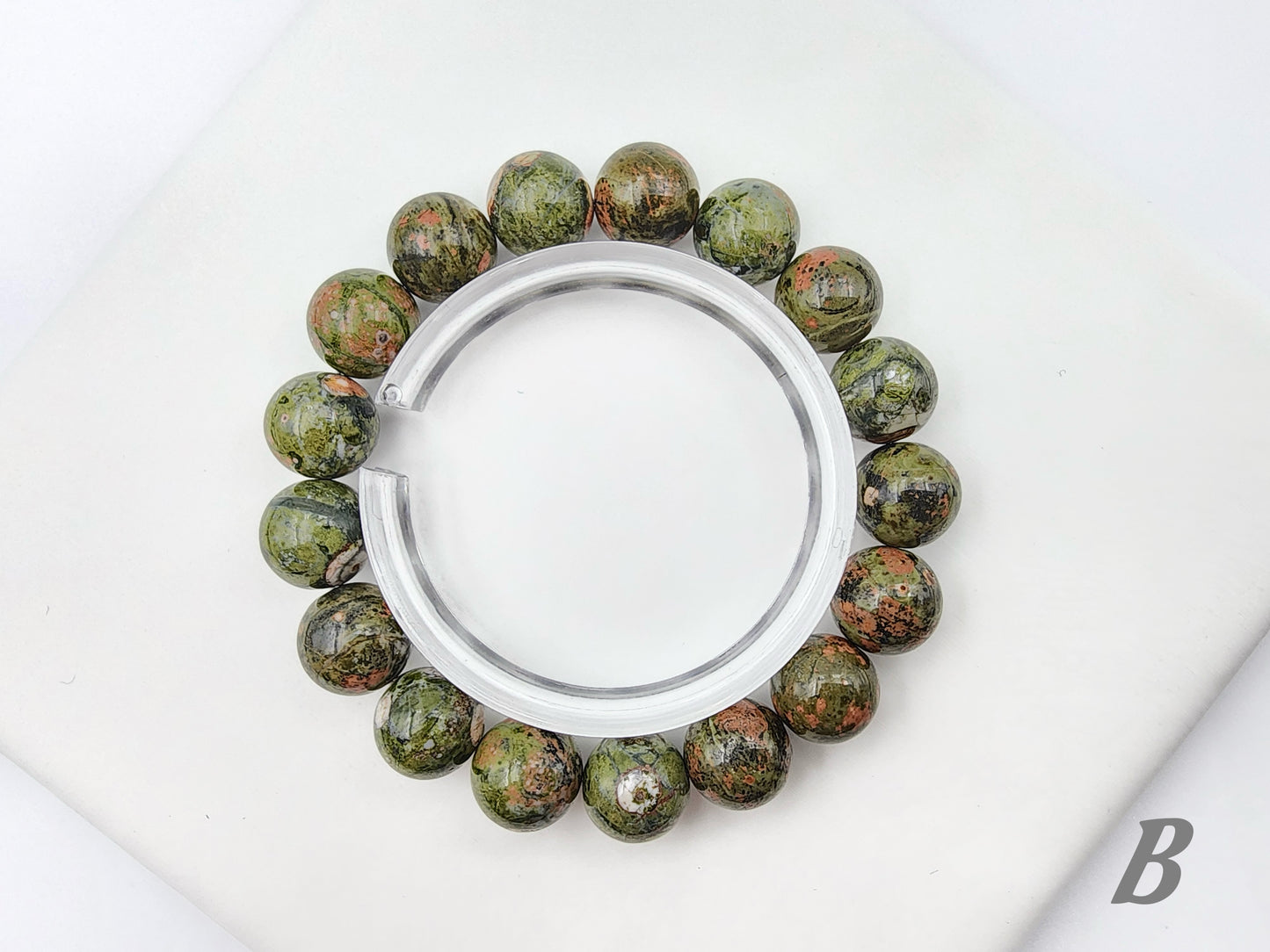 [Bracelet] Natural 12mm Unakite Jasper Bracelet