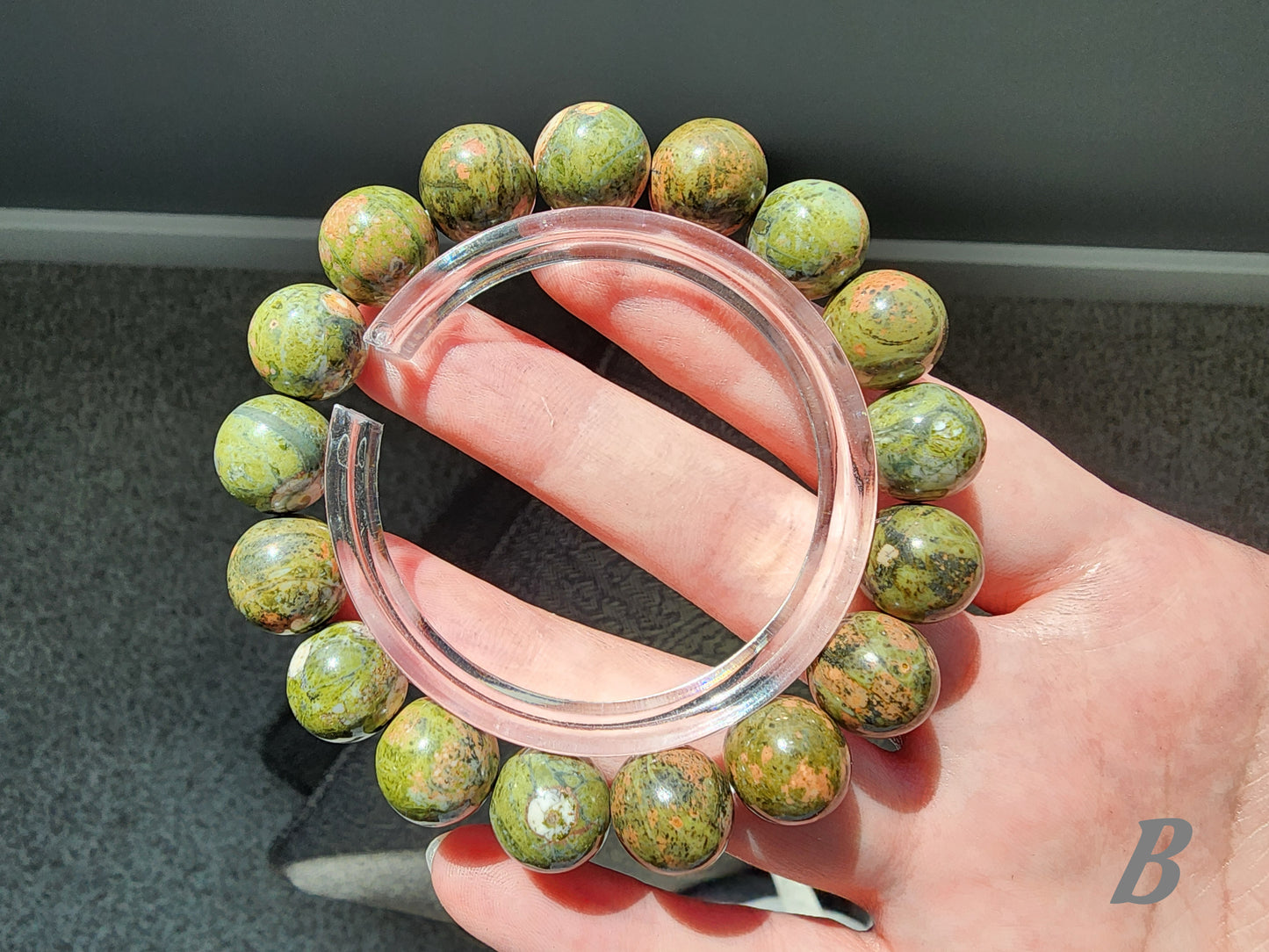 [Bracelet] Natural 12mm Unakite Jasper Bracelet
