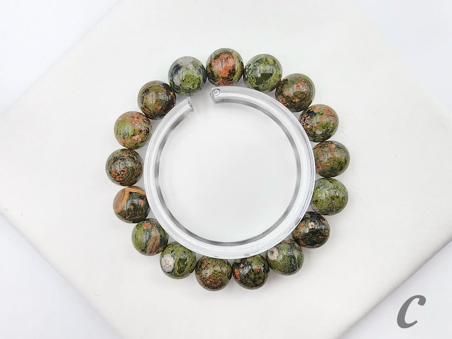 [Bracelet] Natural 12mm Unakite Jasper Bracelet