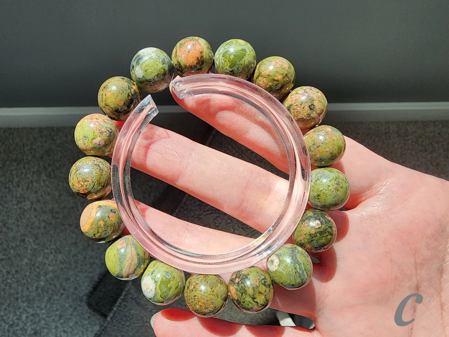 [Bracelet] Natural 12mm Unakite Jasper Bracelet