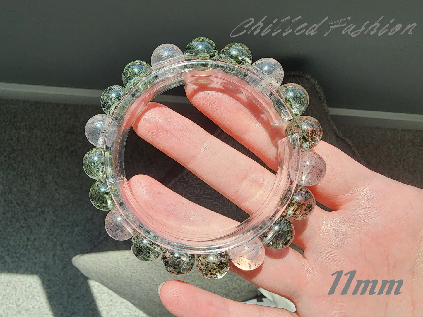 [Bracelet] Green Mica in Clear Quartz and Rose Quartz Beads Bracelet