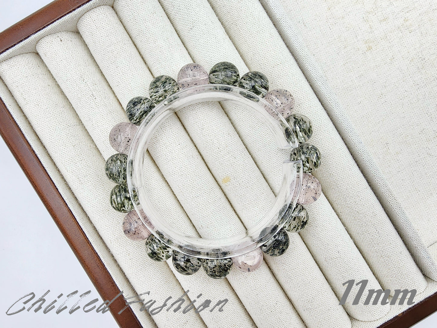 [Bracelet] Green Mica in Clear Quartz and Rose Quartz Beads Bracelet