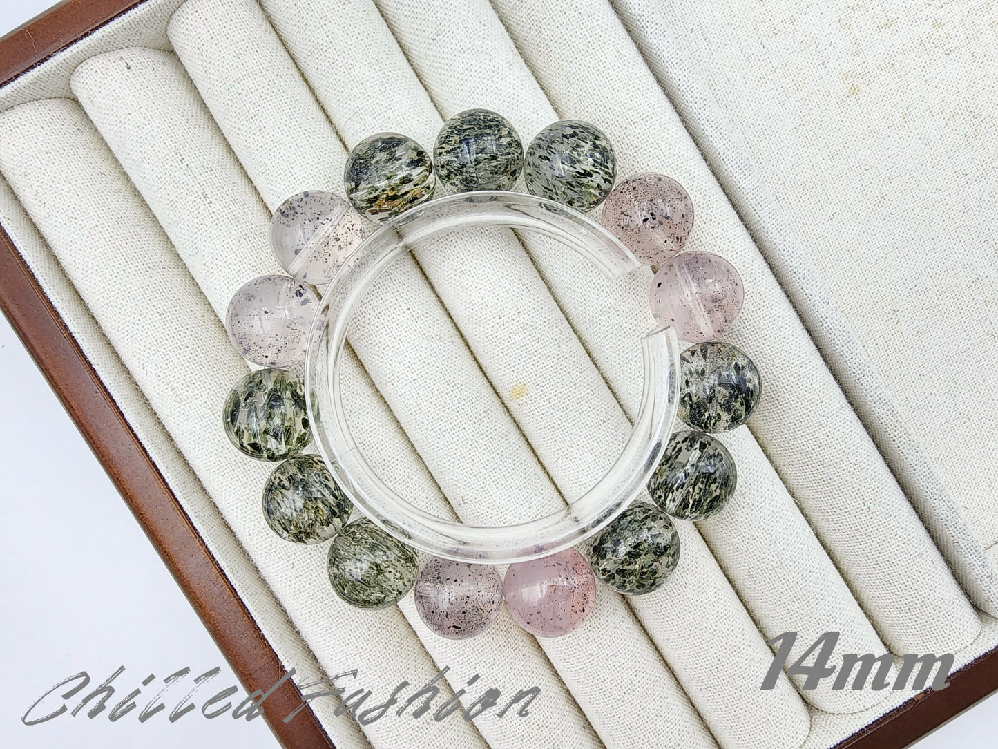 [Bracelet] Green Mica in Clear Quartz and Rose Quartz Beads Bracelet