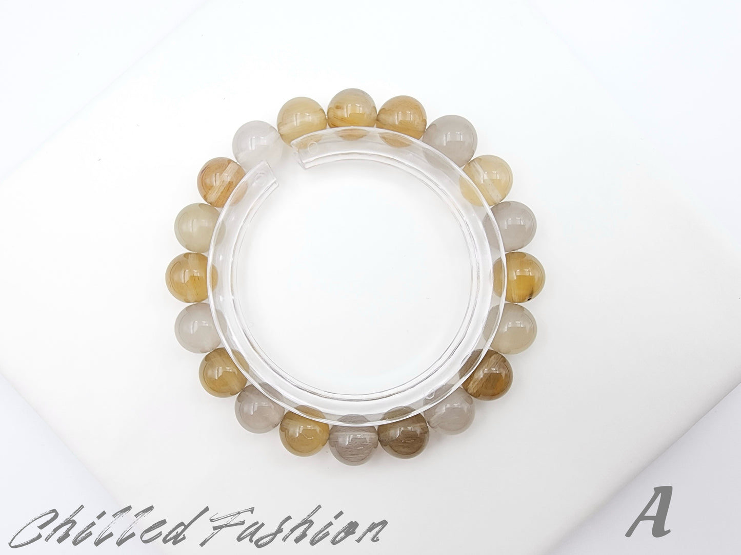 [Bracelet] 10mm Gray-Yellow Rabbit Hair Quartz