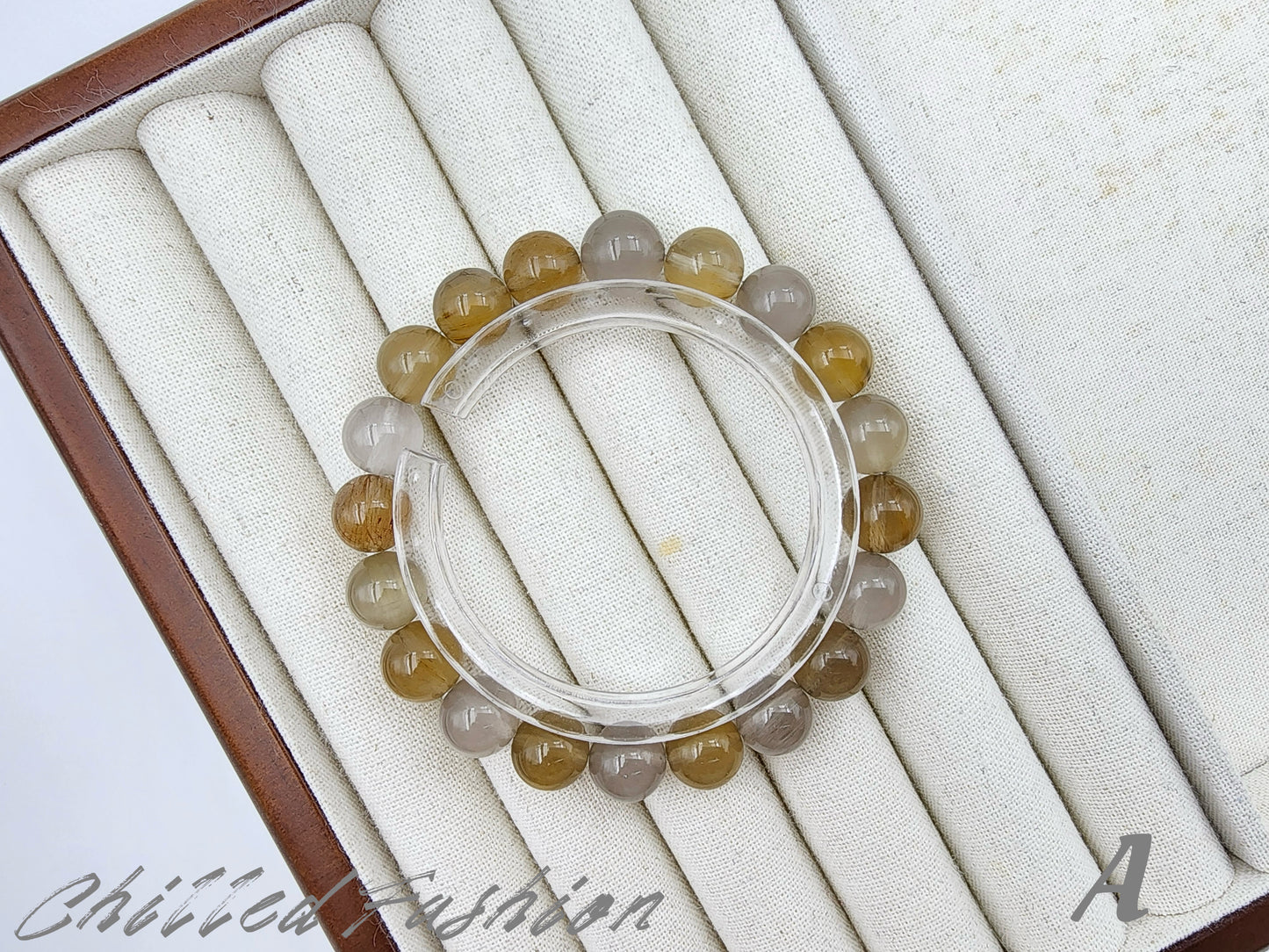 [Bracelet] 10mm Gray-Yellow Rabbit Hair Quartz