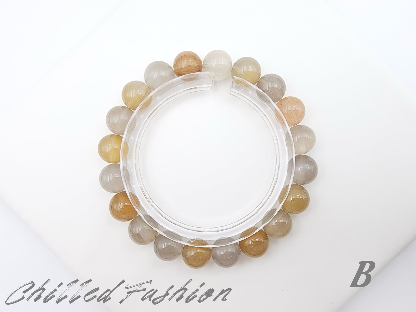 [Bracelet] 10mm Gray-Yellow Rabbit Hair Quartz