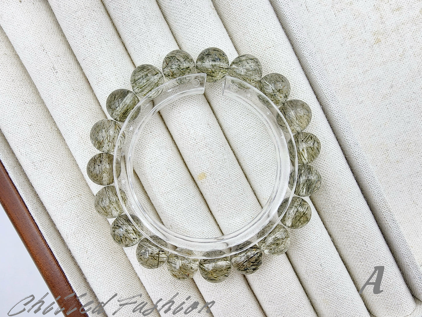 [Bracelet] 10mm Quartz Bracelet with Green Tourmaline Needles - Wealth & Abundance
