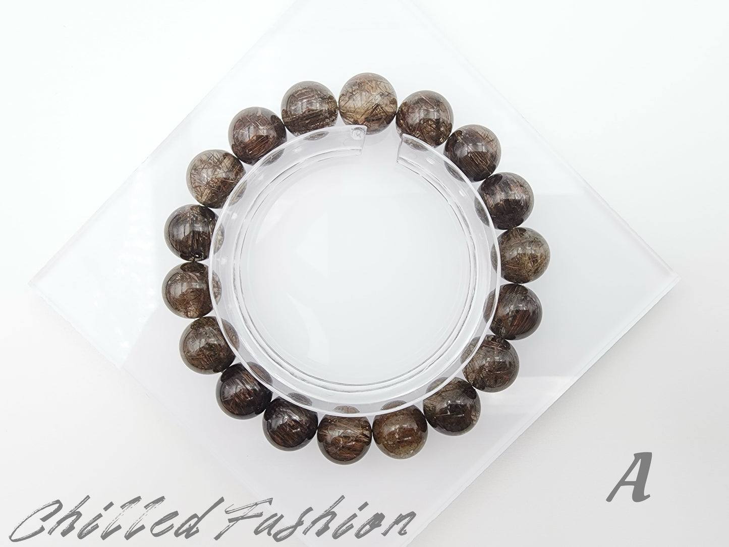 [Bracelet] Elegant 11mm Dual-Tone Bracelet: Golden-Black Rutilated Quartz and Black Copper Rutilated Quartz