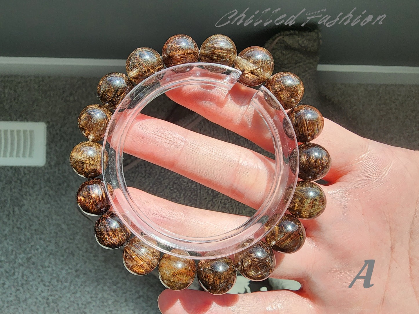 [Bracelet] Elegant 11mm Dual-Tone Bracelet: Golden-Black Rutilated Quartz and Black Copper Rutilated Quartz