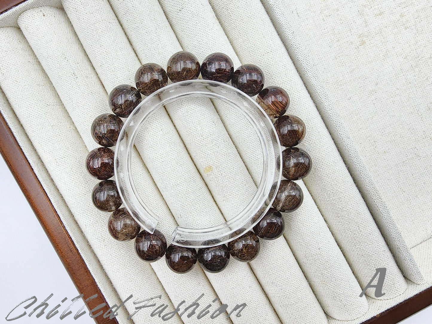 [Bracelet] Elegant 11mm Dual-Tone Bracelet: Golden-Black Rutilated Quartz and Black Copper Rutilated Quartz