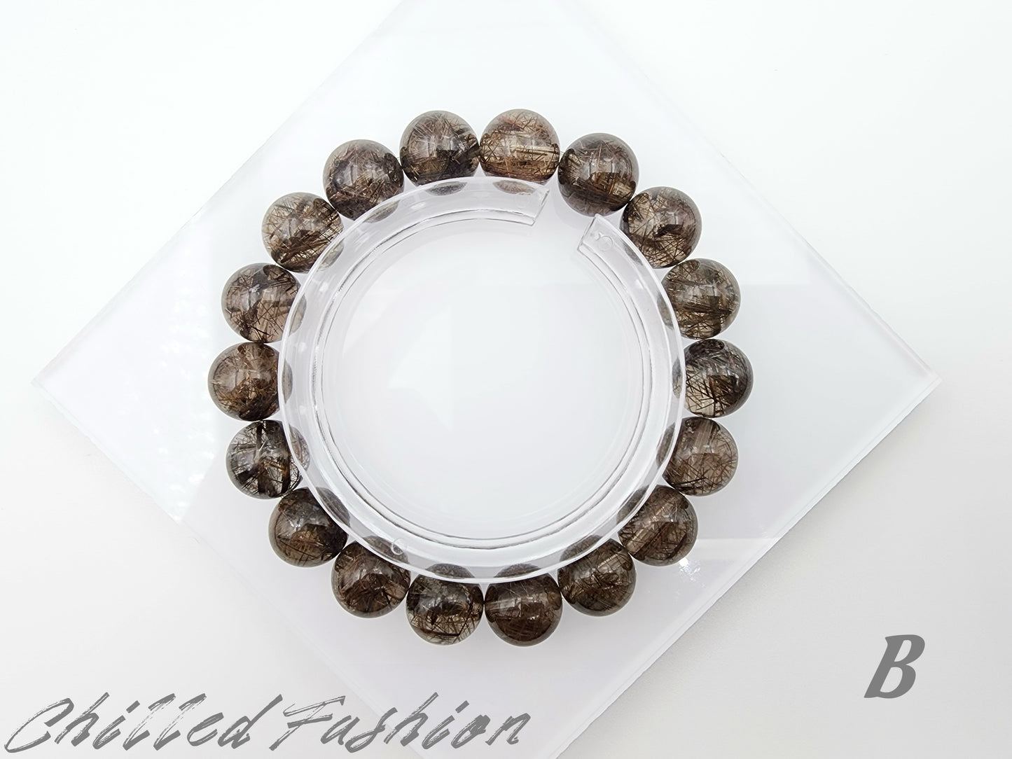 [Bracelet] Elegant 11mm Dual-Tone Bracelet: Golden-Black Rutilated Quartz and Black Copper Rutilated Quartz