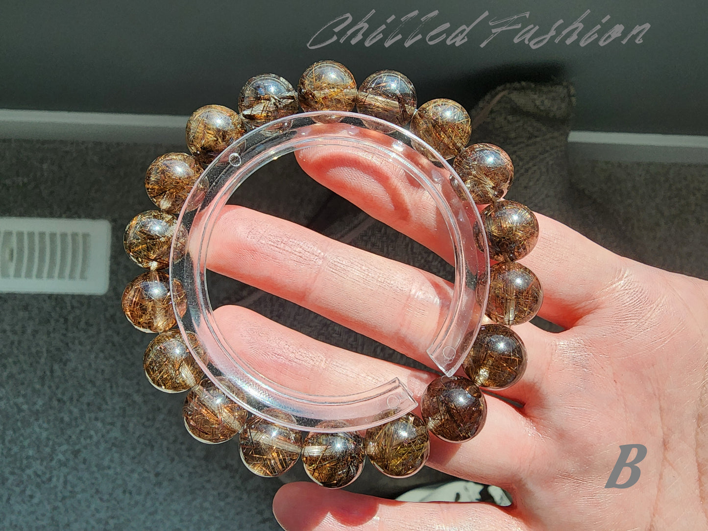 [Bracelet] Elegant 11mm Dual-Tone Bracelet: Golden-Black Rutilated Quartz and Black Copper Rutilated Quartz