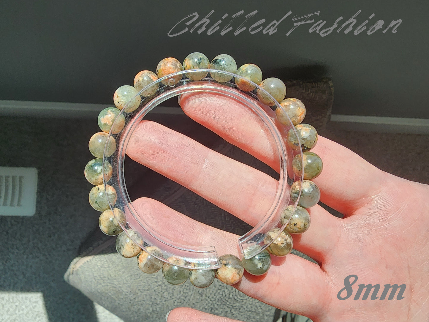 [Bracelet] Cherry Blossom Green Rutilated Quartz Bracelet – Unique Natural Gemstone Jewelry