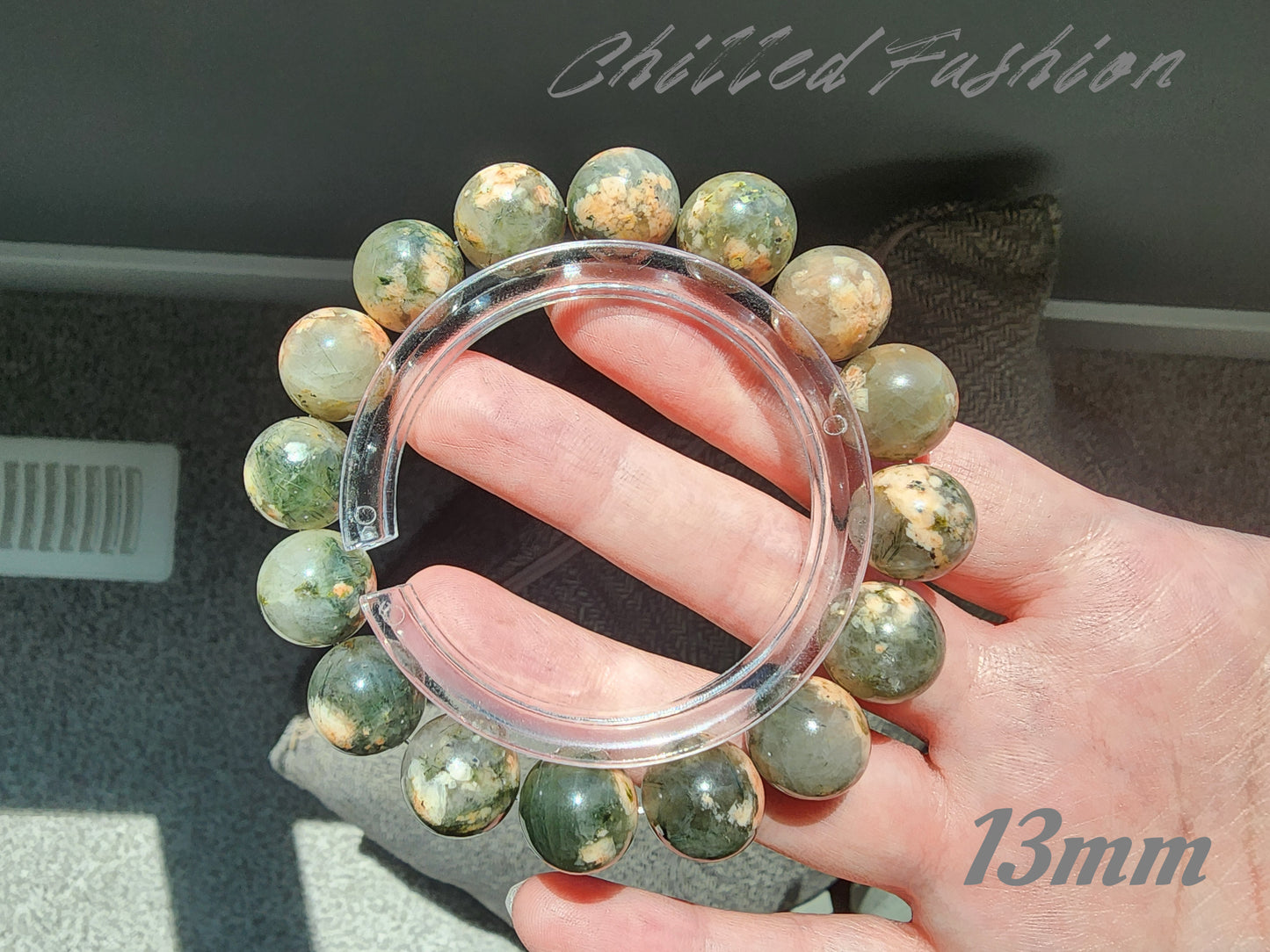 [Bracelet] Cherry Blossom Green Rutilated Quartz Bracelet – Unique Natural Gemstone Jewelry
