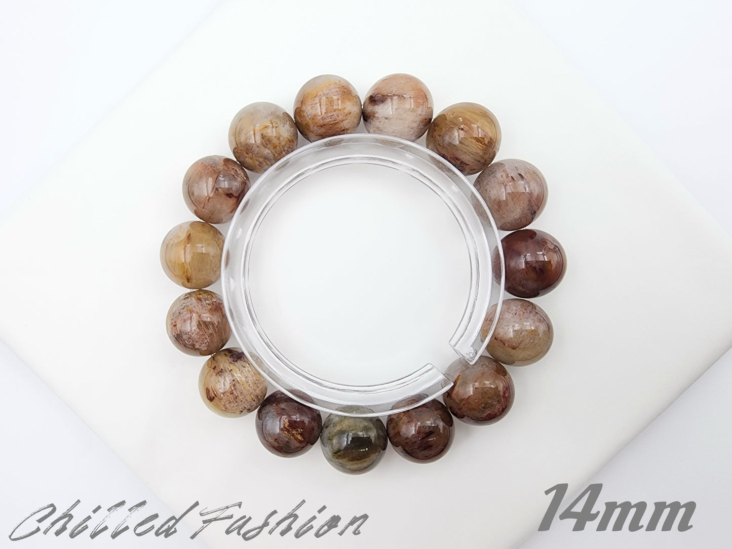 [Bracelet] Natural Phantom Quartz with Rutile – Grounding Crystal Beaded Bracelet