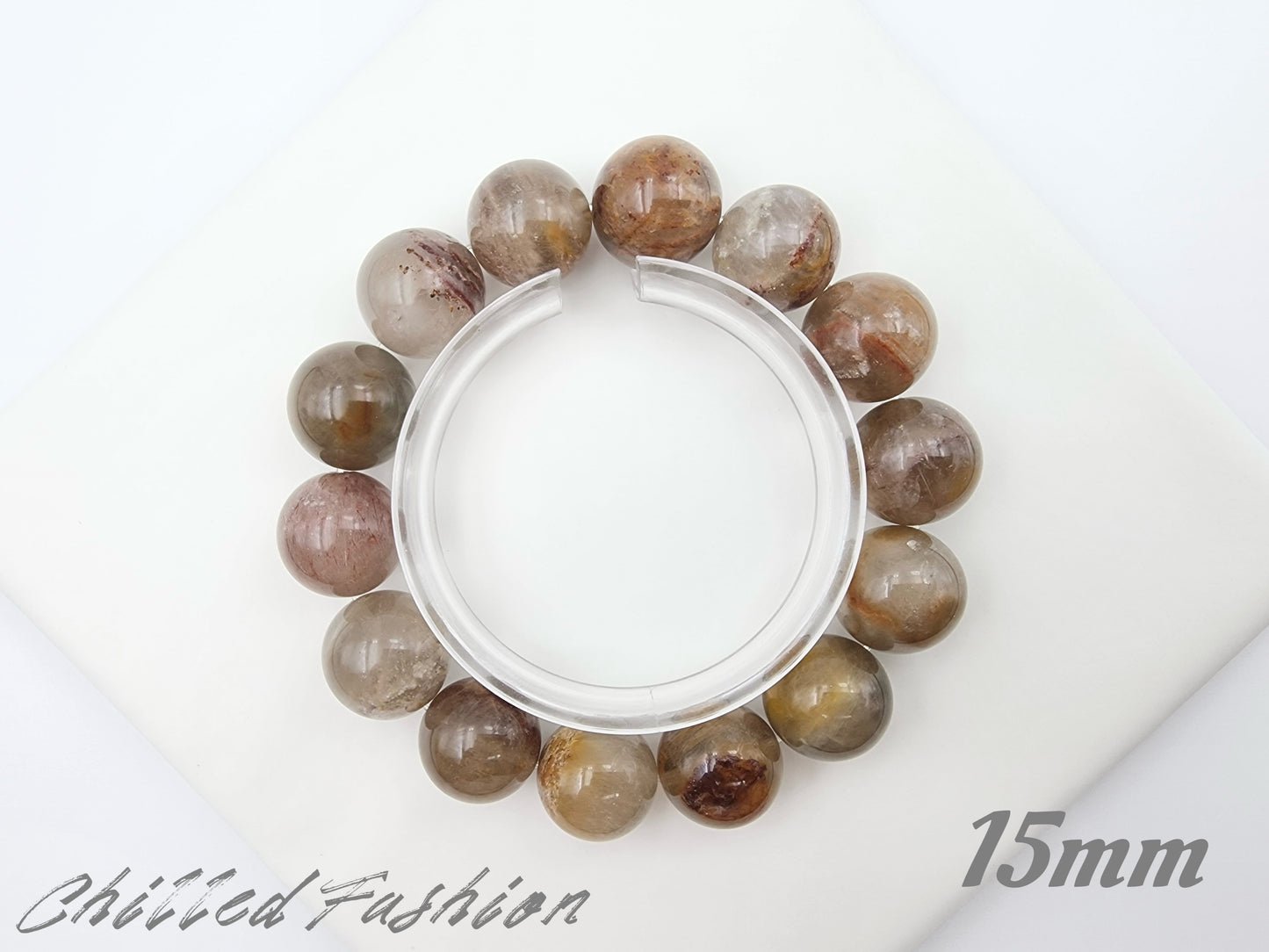 [Bracelet] Natural Phantom Quartz with Rutile – Grounding Crystal Beaded Bracelet