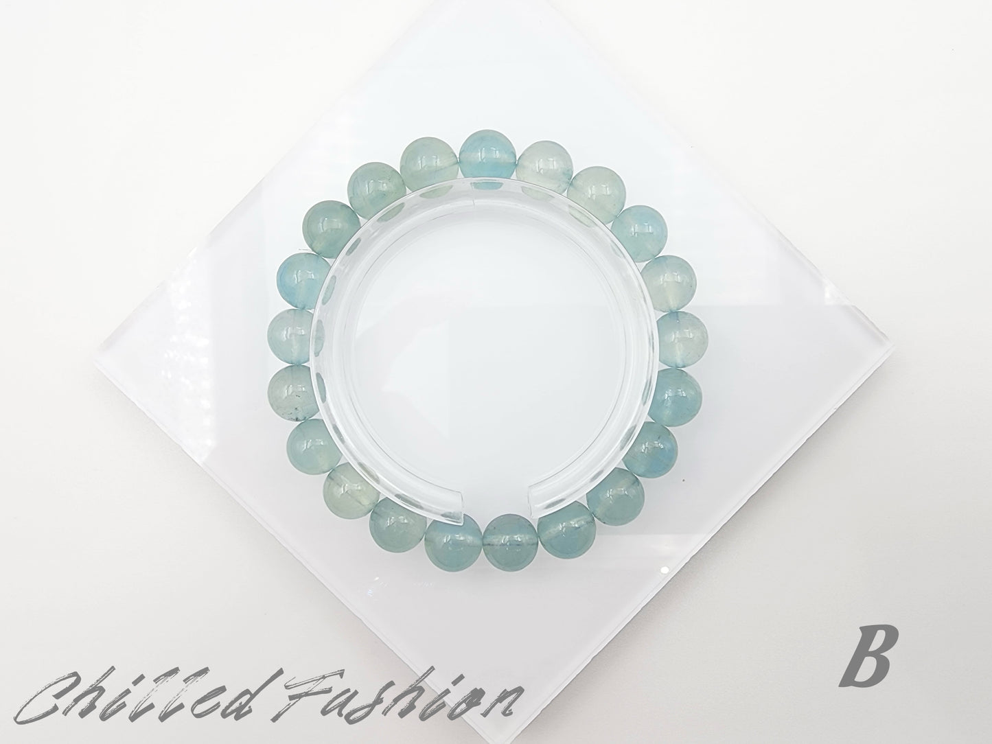 [Bracelet] 9mm Seafoam Blue Aquamarine Bracelet