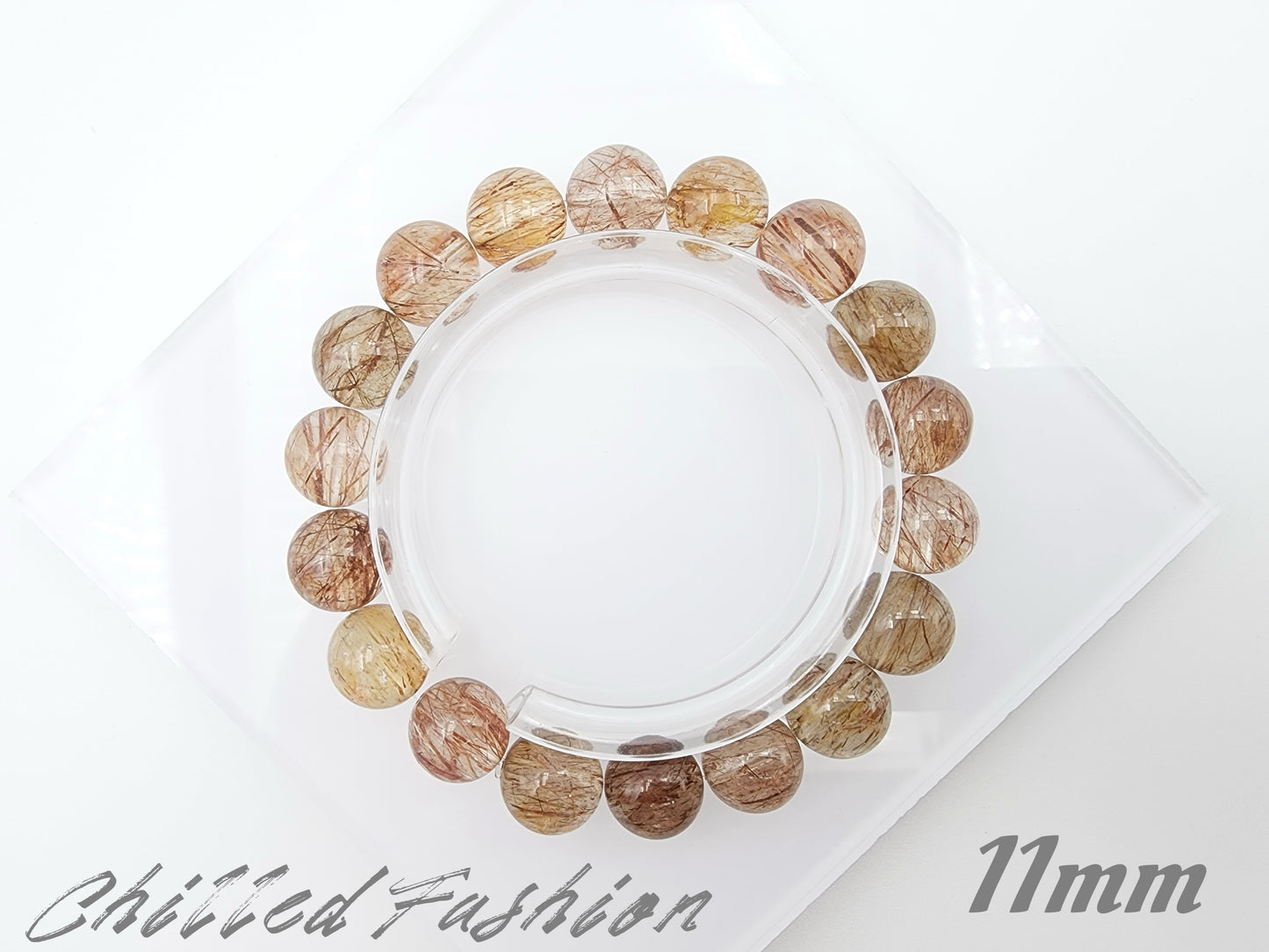 [Bracelet] Rutilate Style Tourmalinated Quartz Bracelet – Natural Multitone Tourmaline Threads