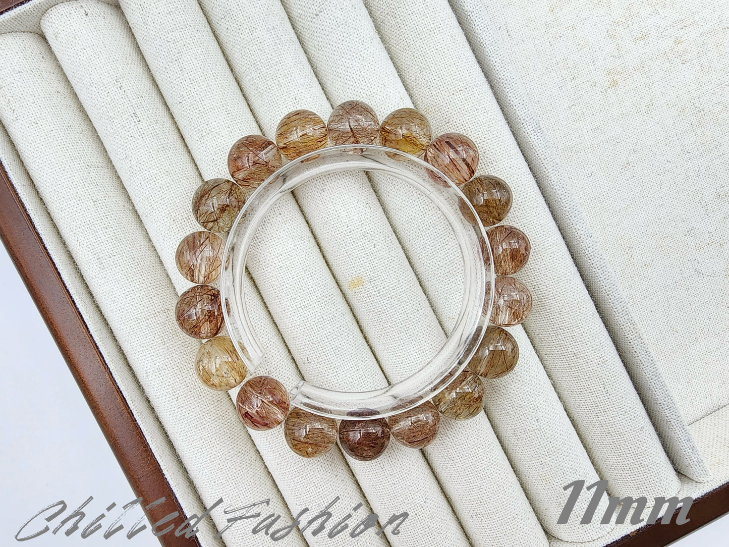 [Bracelet] Rutilate Style Tourmalinated Quartz Bracelet – Natural Multitone Tourmaline Threads