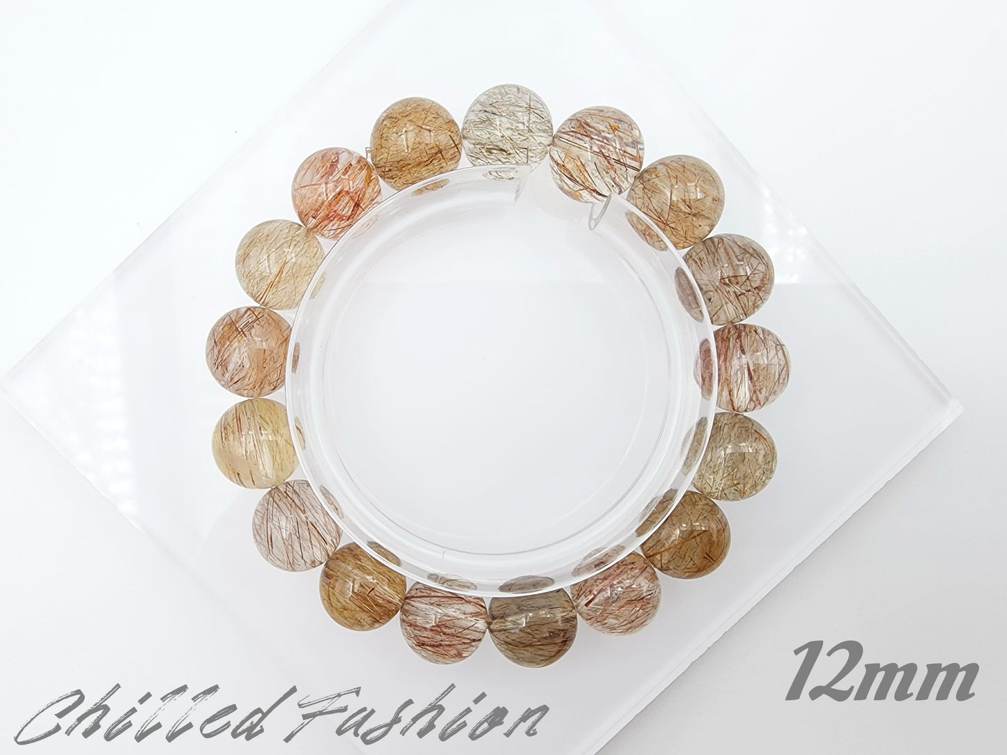 [Bracelet] Rutilate Style Tourmalinated Quartz Bracelet – Natural Multitone Tourmaline Threads