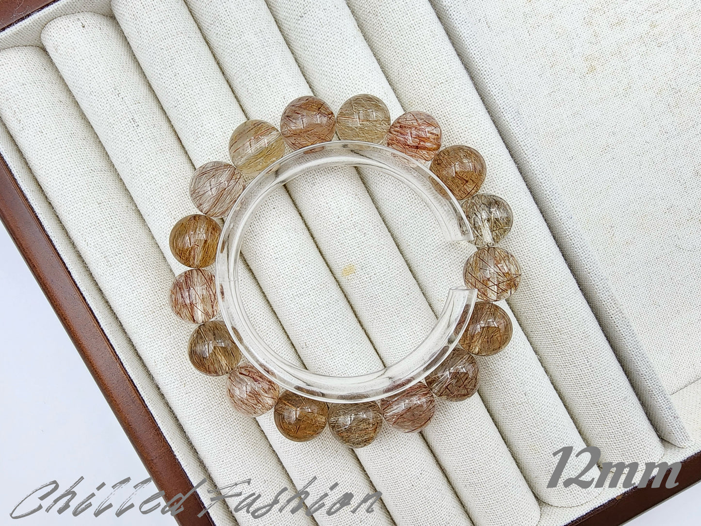 [Bracelet] Rutilate Style Tourmalinated Quartz Bracelet – Natural Multitone Tourmaline Threads