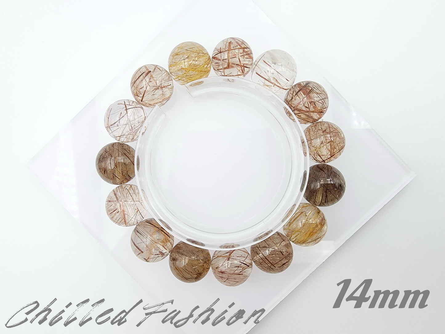 [Bracelet] Rutilate Style Tourmalinated Quartz Bracelet – Natural Multitone Tourmaline Threads