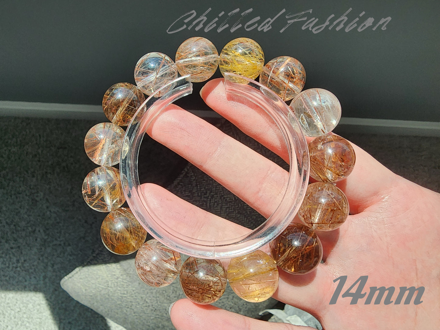 [Bracelet] Rutilate Style Tourmalinated Quartz Bracelet – Natural Multitone Tourmaline Threads