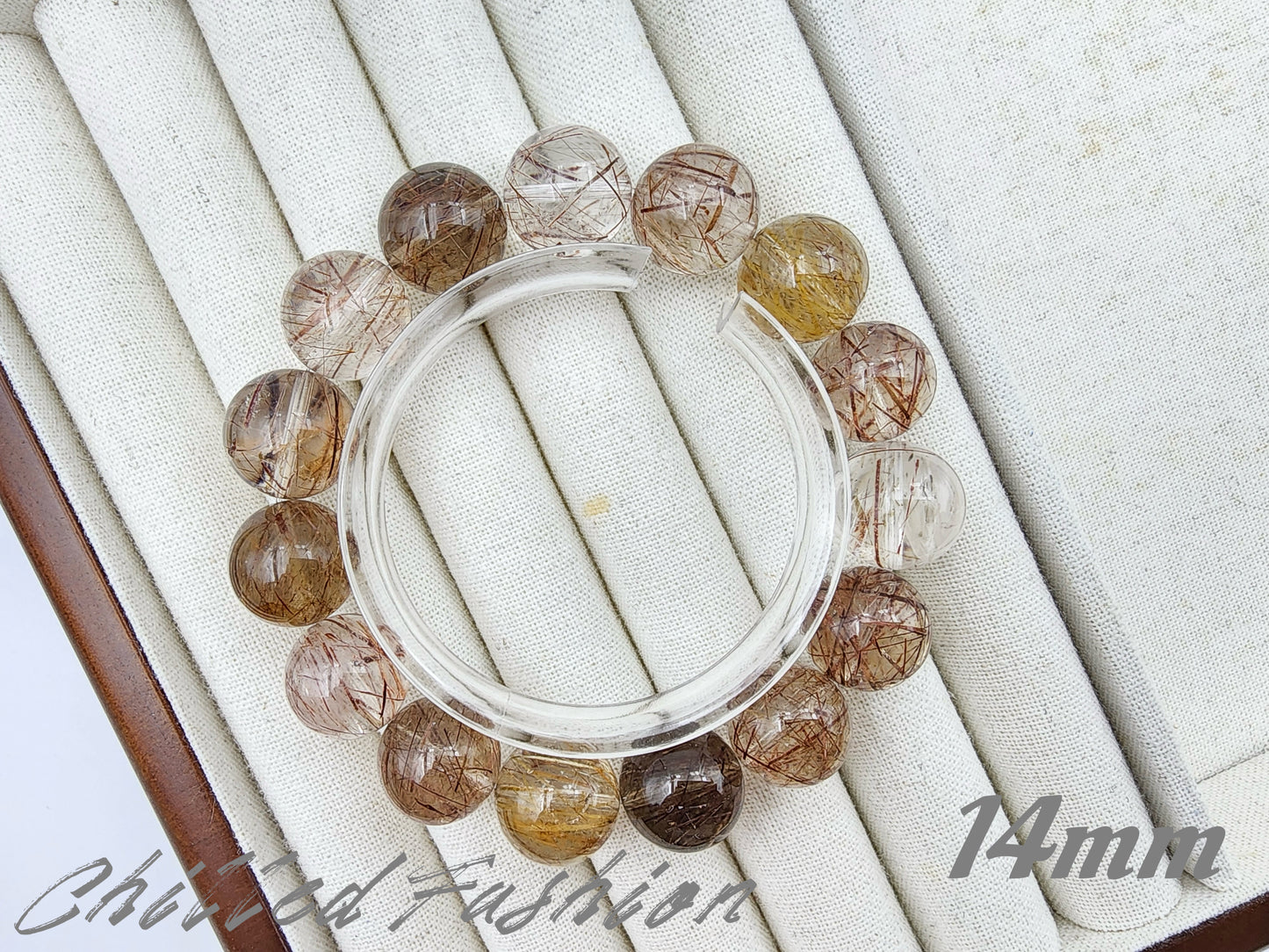 [Bracelet] Rutilate Style Tourmalinated Quartz Bracelet – Natural Multitone Tourmaline Threads