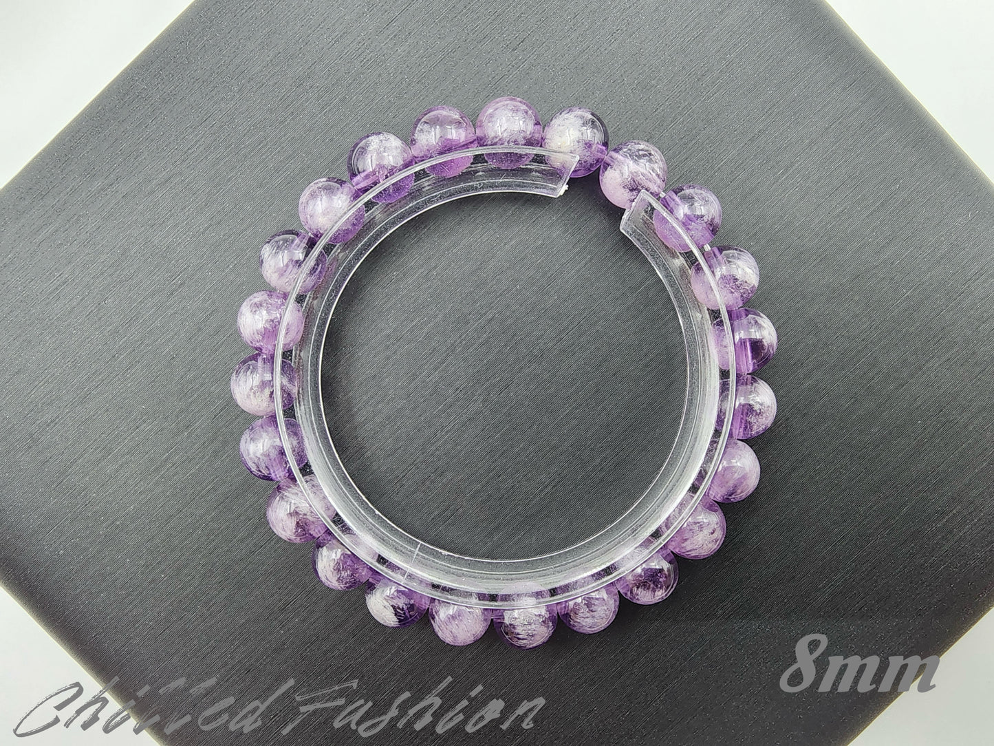 [Bracelet] Natural Amethyst Bracelet with Snow Feather Inclusions