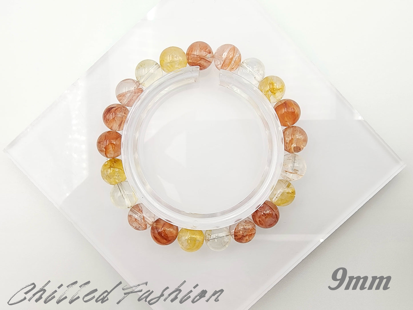[Bracelet] Harmony in Red and Gold: Hematoid Quartz 锦鲤色胶花 Round Bead Bracelet