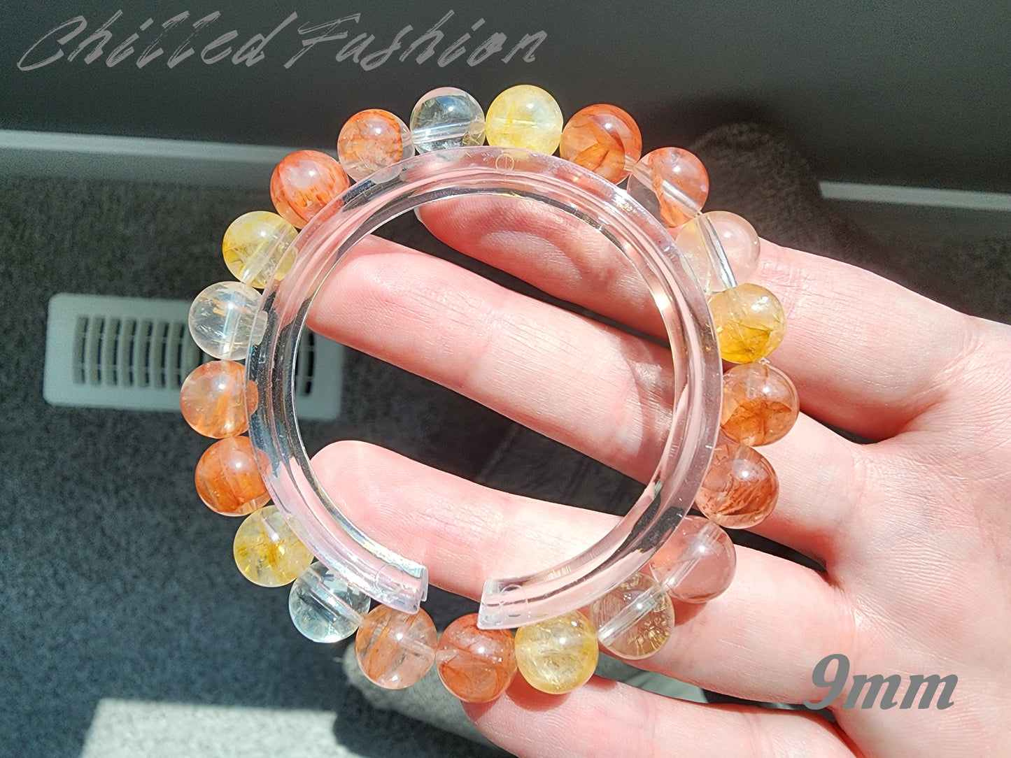 [Bracelet] Harmony in Red and Gold: Hematoid Quartz 锦鲤色胶花 Round Bead Bracelet