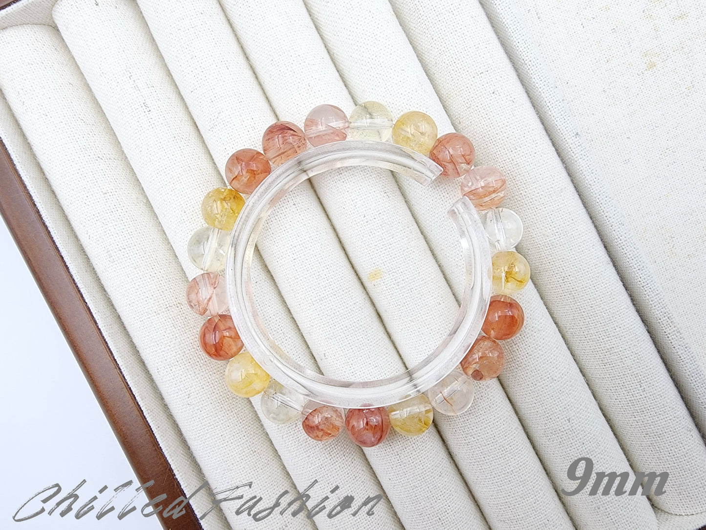 [Bracelet] Harmony in Red and Gold: Hematoid Quartz 锦鲤色胶花 Round Bead Bracelet