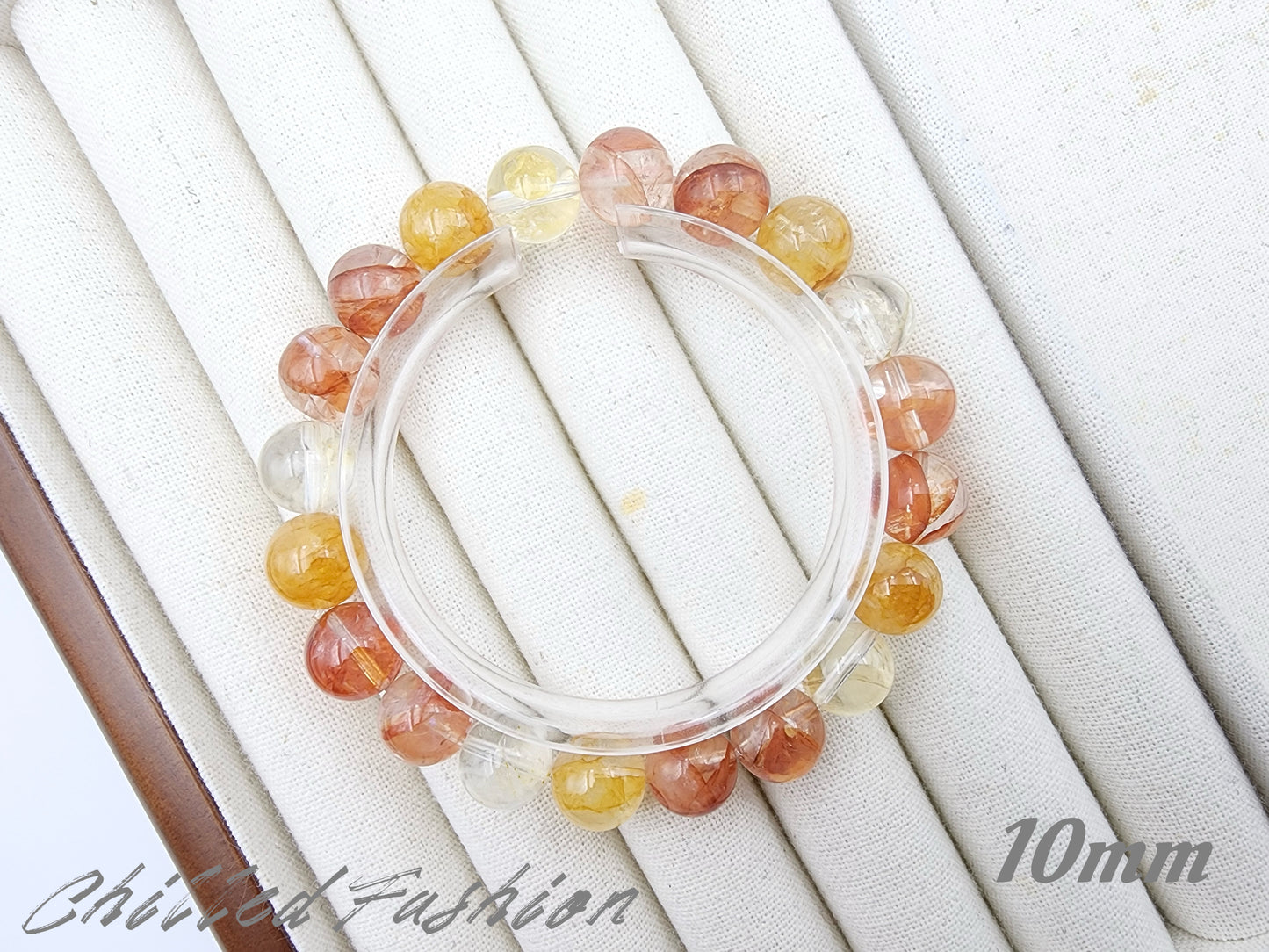 [Bracelet] Harmony in Red and Gold: Hematoid Quartz 锦鲤色胶花 Round Bead Bracelet