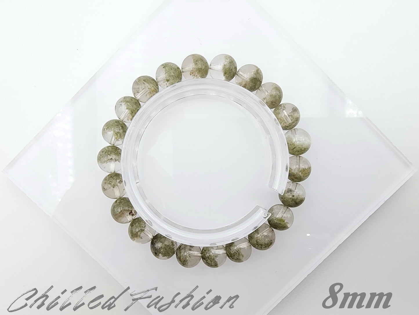[Bracelet] Matcha Green Phantom Quartz Bracelet with Wealth Bowl Inclusions