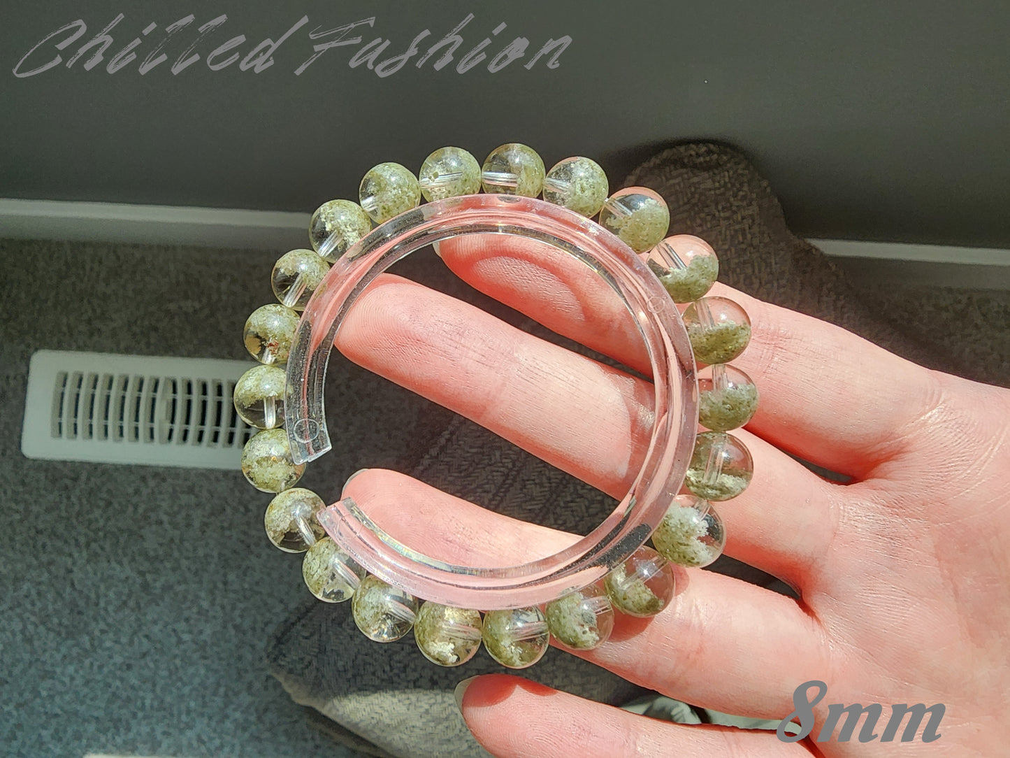 [Bracelet] Matcha Green Phantom Quartz Bracelet with Wealth Bowl Inclusions