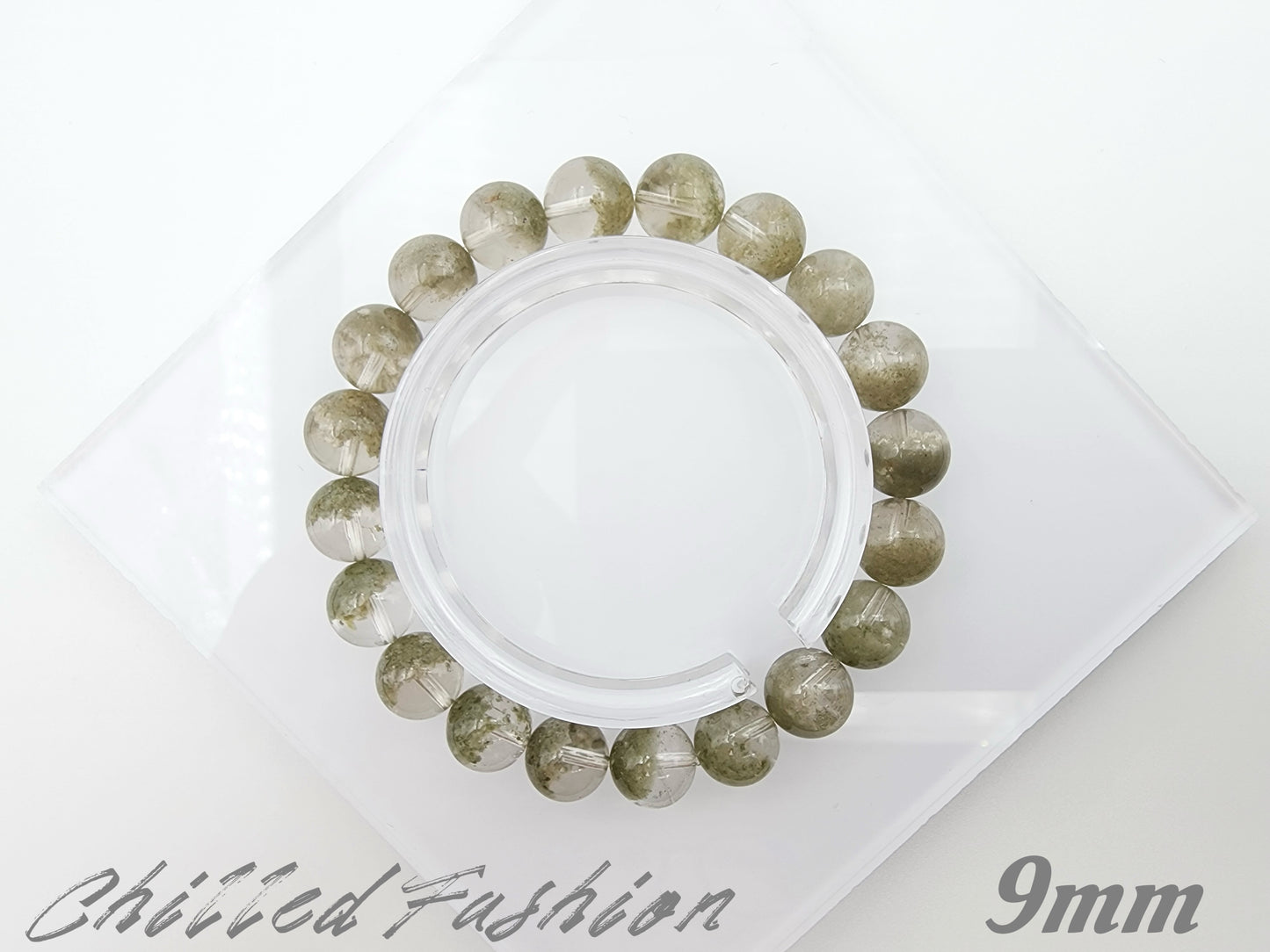[Bracelet] Matcha Green Phantom Quartz Bracelet with Wealth Bowl Inclusions