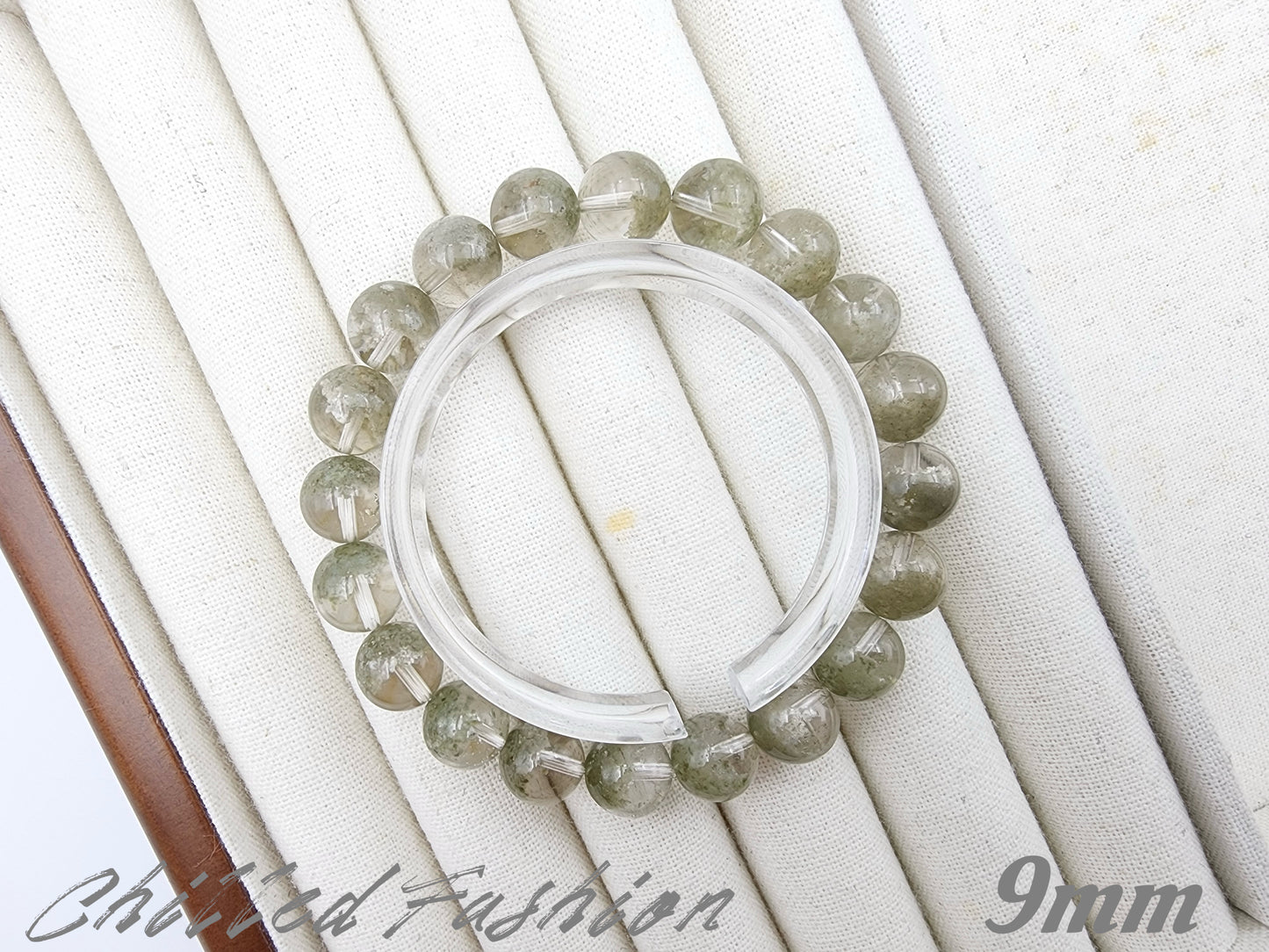 [Bracelet] Matcha Green Phantom Quartz Bracelet with Wealth Bowl Inclusions