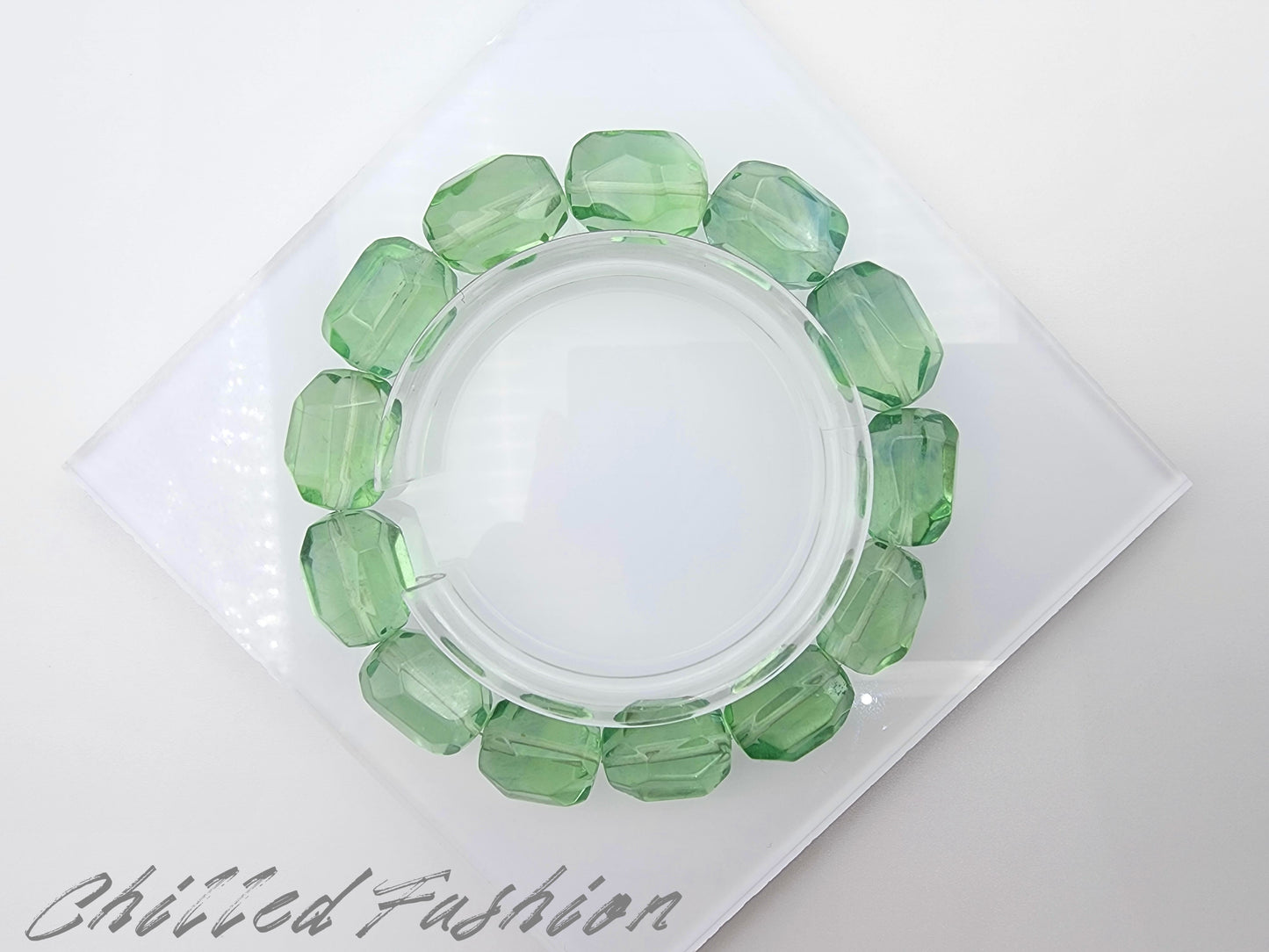 [Bracelet] Natural Green Fluorite Faceted Nugget Bracelet