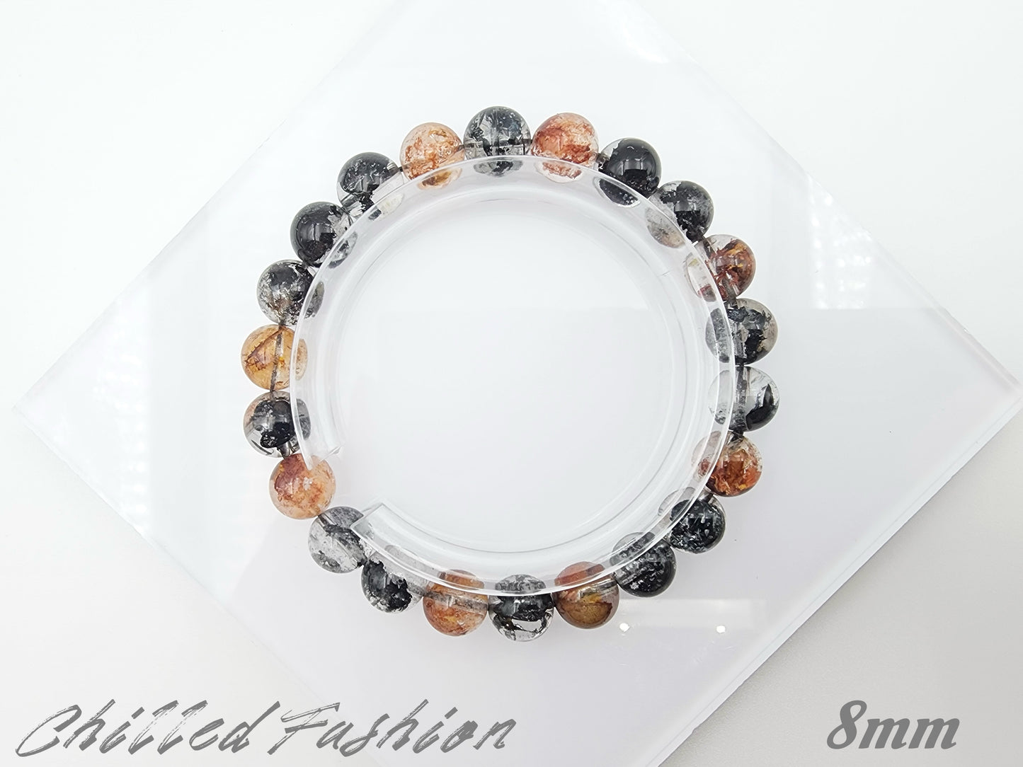 [Bracelet] Black and Red Herkimer-Style Quartz Bracelet